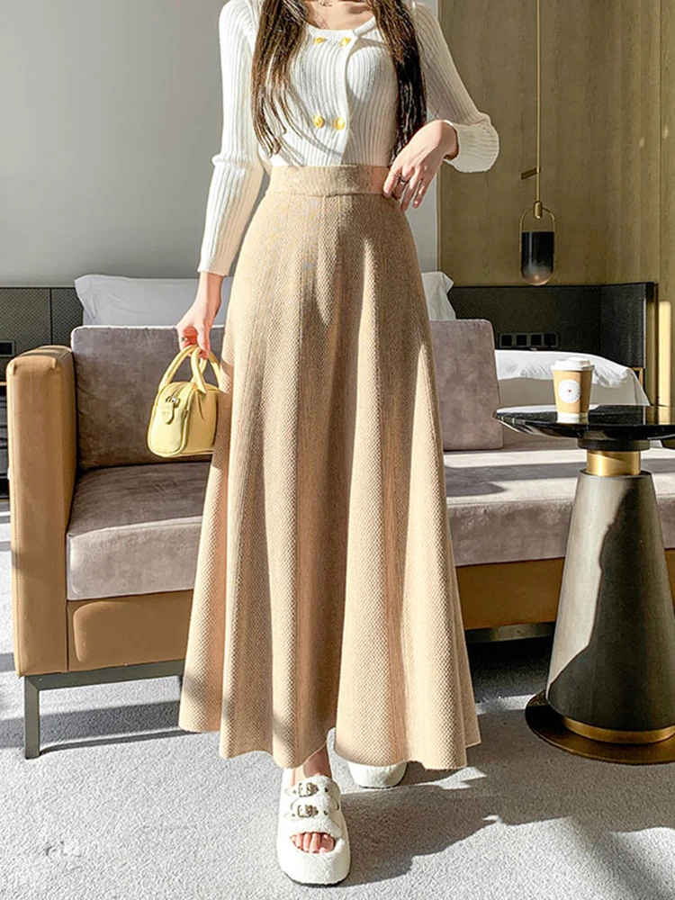 Extra long skirt  womenankle length autumn and winter temperamentTall and oversizedUmbrella skirtlong knit A-line skirt