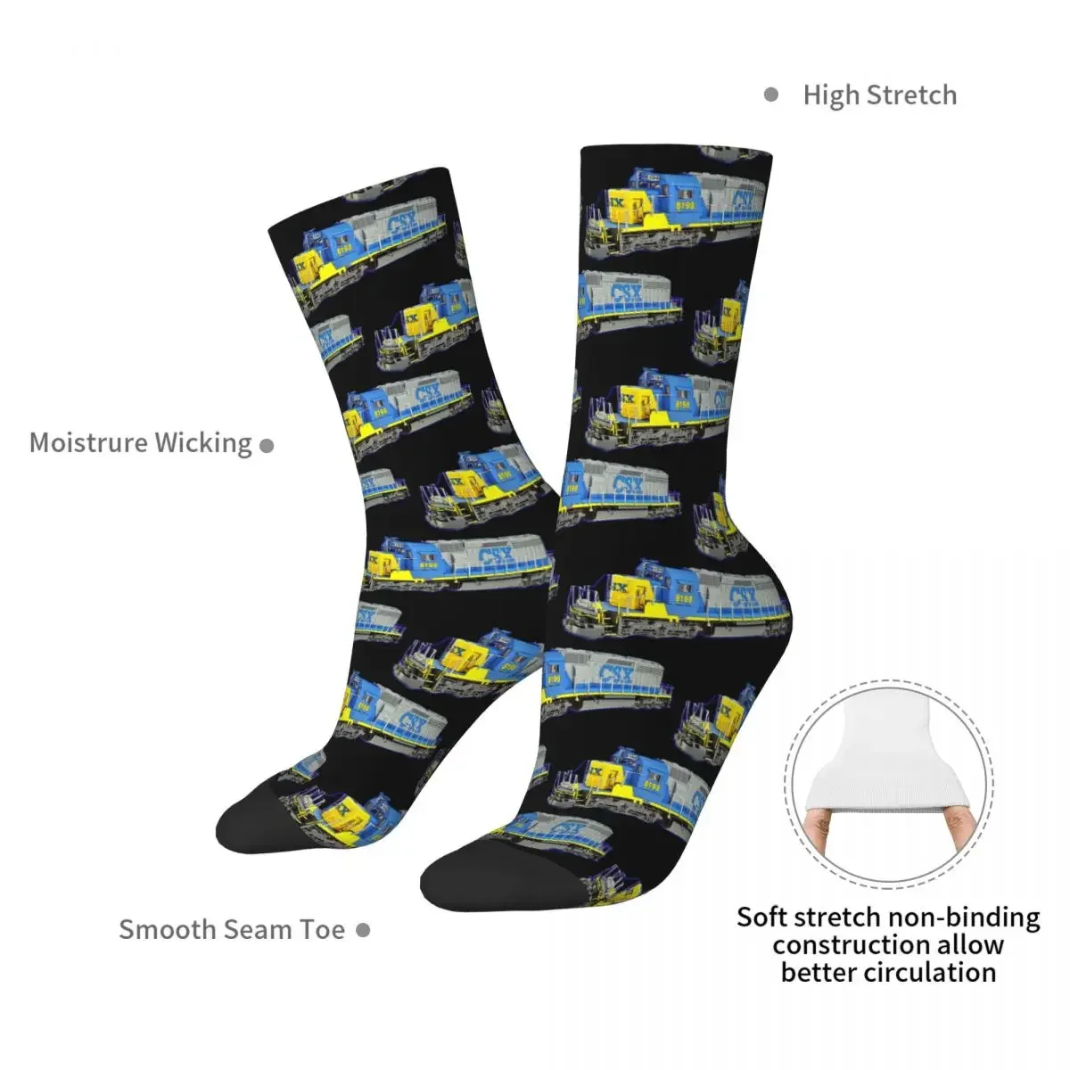 Freight Train CSX Engine Socks Harajuku Sweat Absorbing Stockings All Season Long Socks Accessories for Unisex Gifts