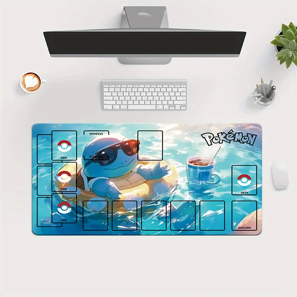 

Игровой коврик Pokemon Squirtle Summer Vacation TCG с зонами разметки, нескользящий коврик для карточных игр, игровой коврик для мыши, настольный коврик