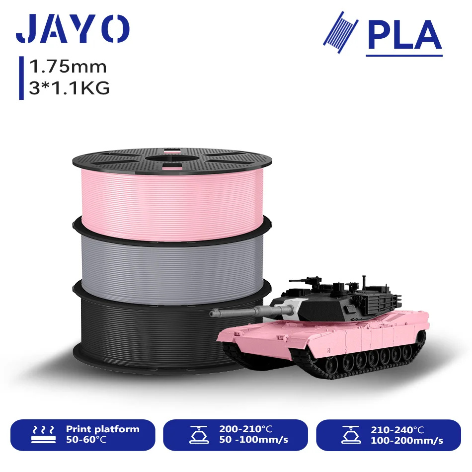 JAYO 3D PLA Druckerfilament 1,75mm Ungiftig & Blasenfrei PLA-Kunststoff als 3D-Druckfilament für 99% der 3D FDM Drucker & Stifte 1,1KG/Rolle*3