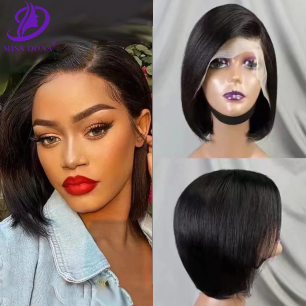 Straight Bob Human Hair Wigs 13x4 Lace Front  Side Part Hair Wig Nactural Black 100% Human Remy Hair for  Africa Women