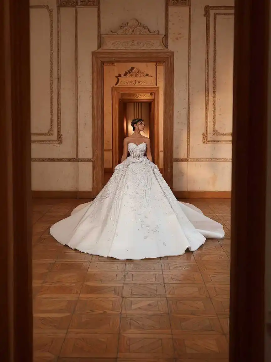 فساتين زفاف رائعة على شكل كرة مطرزة باللؤلؤ الكريستالي والدانتيل فساتين زفاف مقاس كبير مناسبة رسمية فيستدوس دي نوفيا مخصصة #4