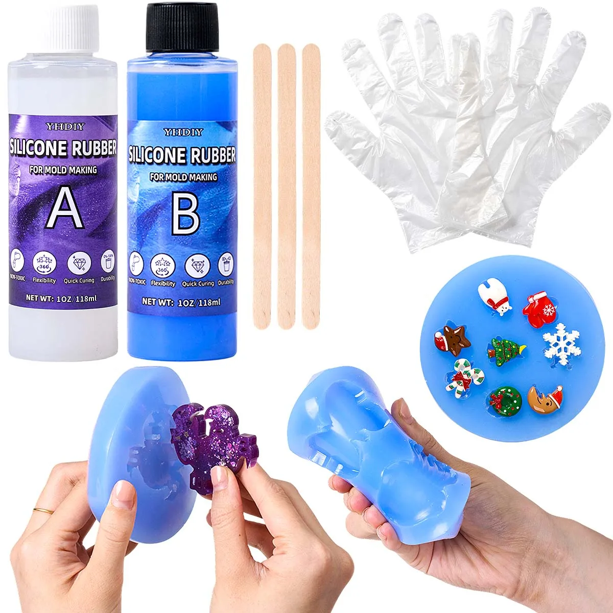 118ml/296ml Silicone Mold Making Kit for DIY Casting Resin Wax Soap Homemade Craft Molds with AB Liquid Silicone Rubber