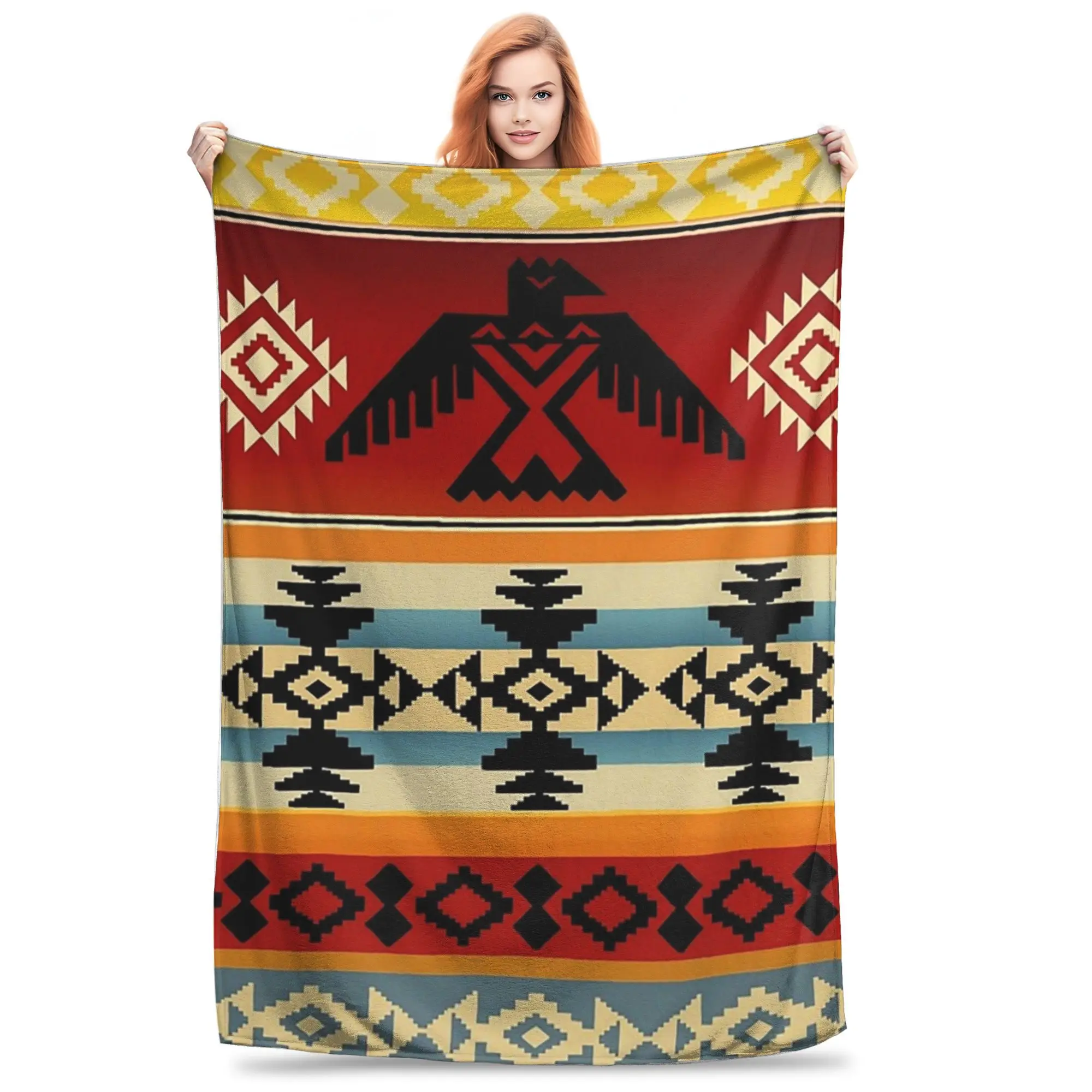 

Thunderbird Native American Pattern Blanket Soft Warm Flannel Throw Blanket Plush for Bed Living room Picnic Travel Home Couch
