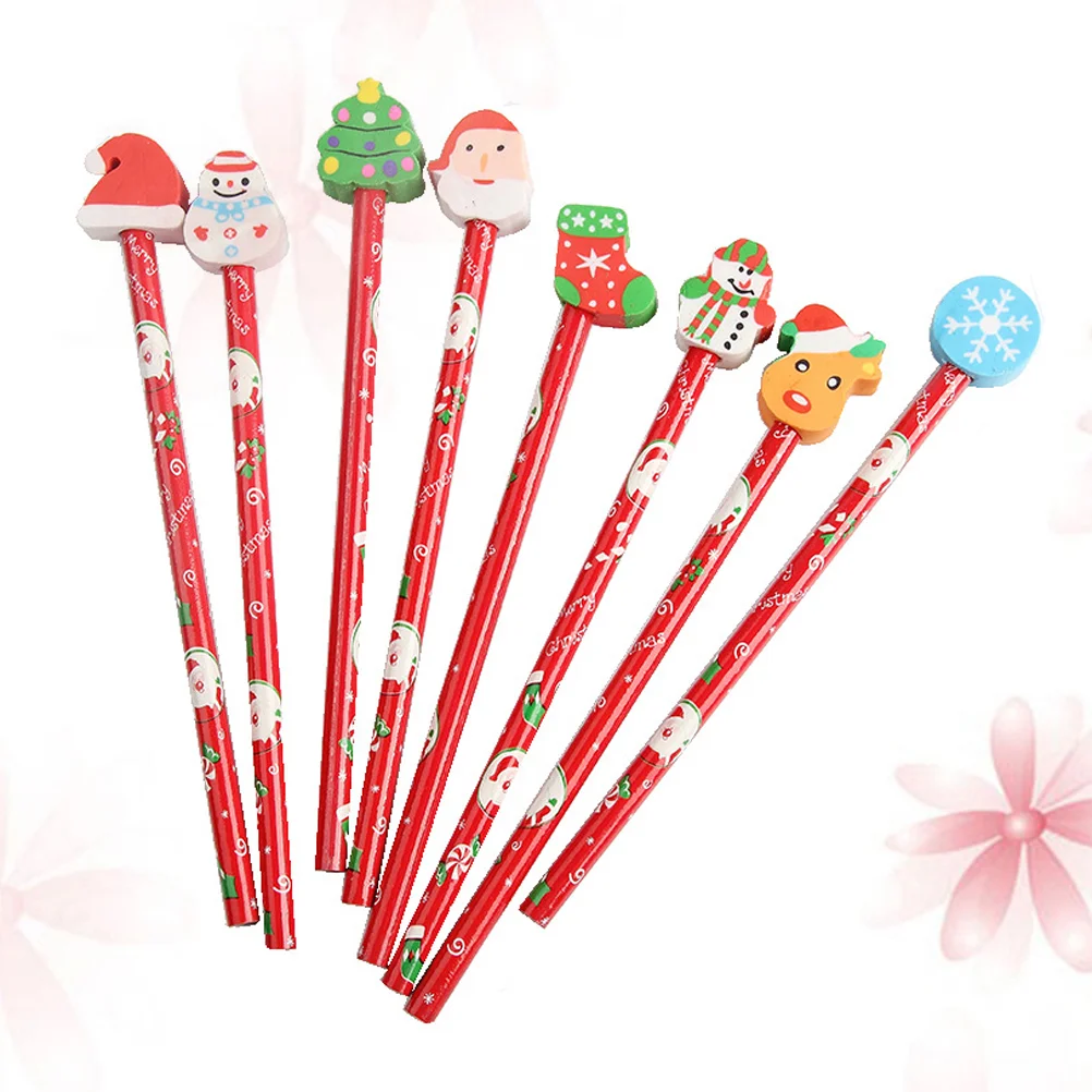 Imagem -05 - Natal Meias Lápis dos Desenhos Animados com Bambu Meias para Crianças Material Escolar Borrachas 24 Pcs