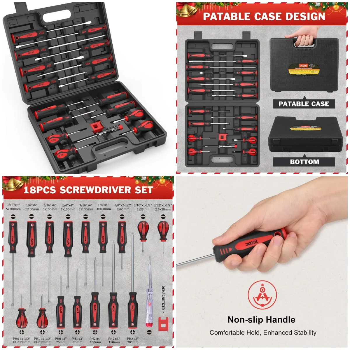 

18 PCS Magnetic Screwdriver Set with Case, Phillips & Slotted Tips, Non-Slip Grip for Repair and Home Improvement