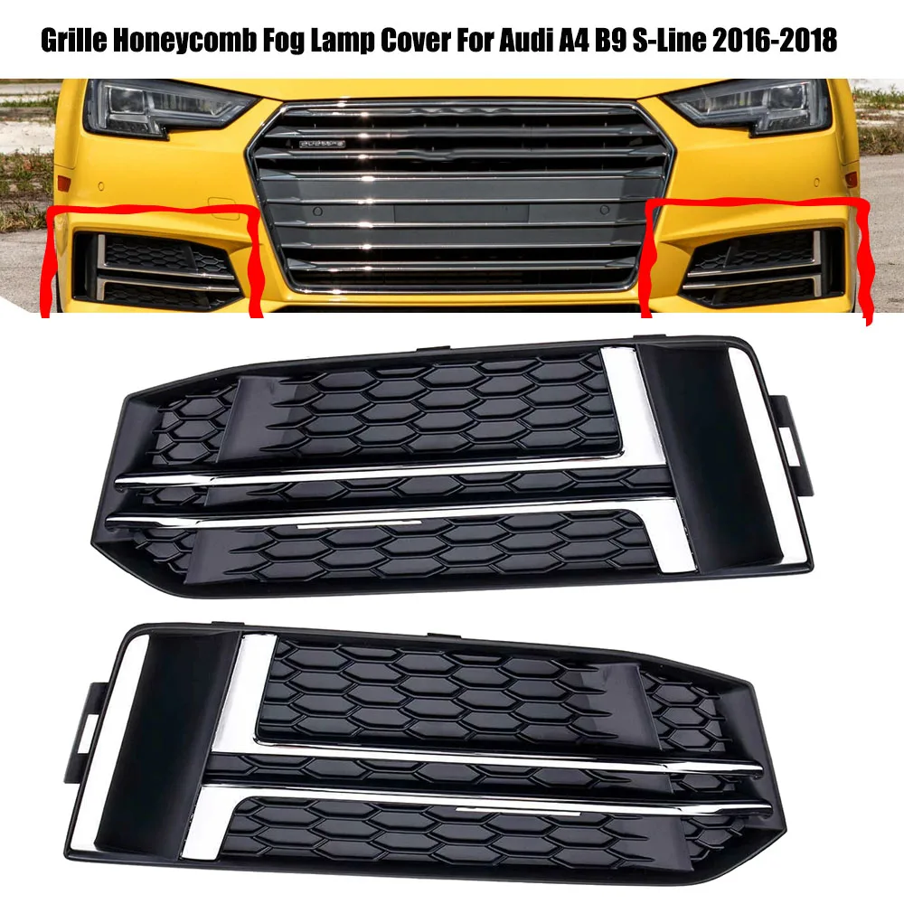 Front Bumper Fog Light Grille Honeycomb Fog Lamp Cover For Audi A4 B9 S-Line 2016-2018 Fog Light Trim