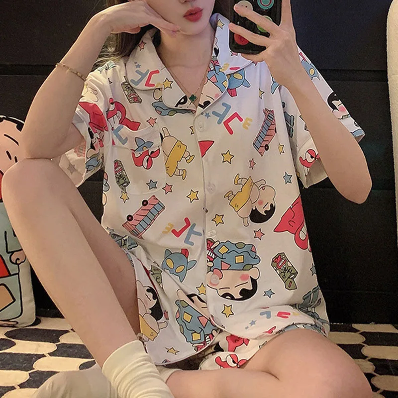 2024 Kawaii Cute Crayon Shin-Chans Pajamas Short Sleeved Shorts Printing Ventilate Loose Comfortable Cute Girl Birthday Gift