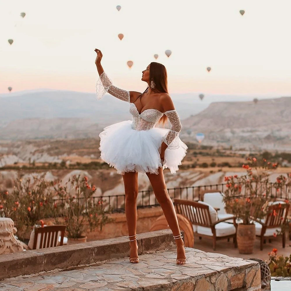 Vestido De Novia corto sin tirantes por encima De la rodilla, corsé De corazón, cisne blanco brillante, Vestidos De Novia, 2023