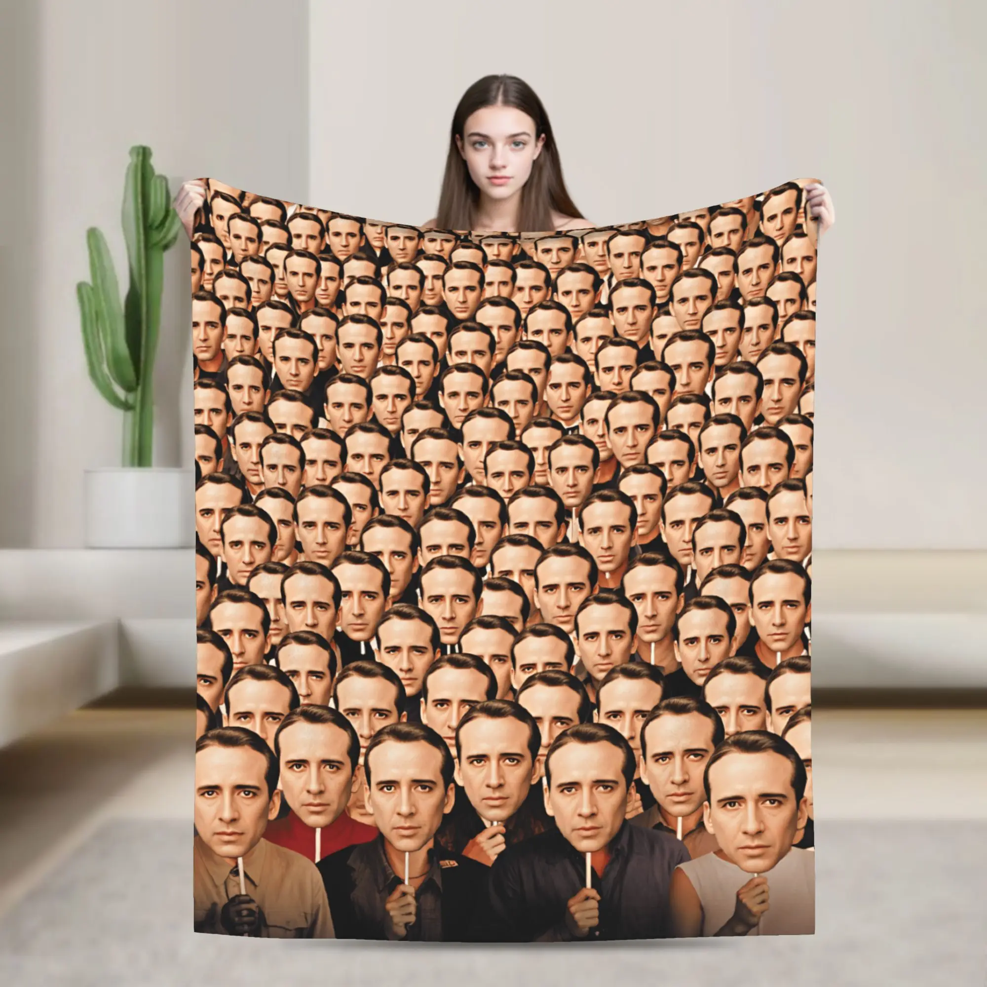 Nicolas Cage Crowd Faces Meme Blanket Warm  Throw Blanket Winter Girl Sofa Home Plane Travel Bedspread