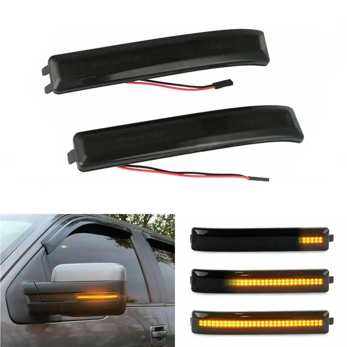 Sequential Switchback Side Mirror Reflector LED Turn Signal Light Smoked lens for 2009 - 2014 Ford F150 & 2010-2014 Raptor car