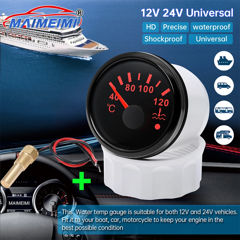 

52mm Flat car Water temp Gauge Waterproof Digital Pointer Car Gauge 1/8npt Temp Sensor 7-color Backlight water temperature gauge