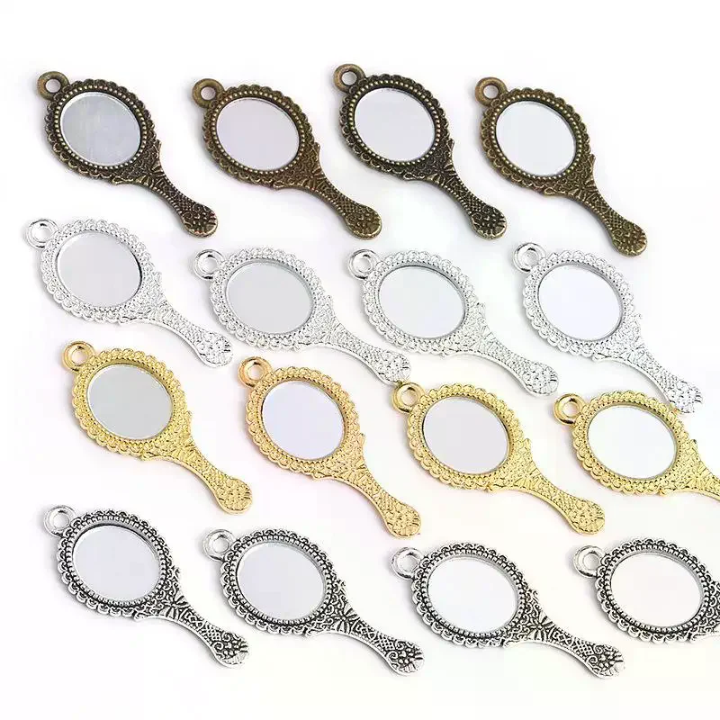 10pcs Vintage Alloy Mini Mirror Charms With Antique Engraved Design Perfect For Jewelry Making Necklace Bracelet Crafts Shine