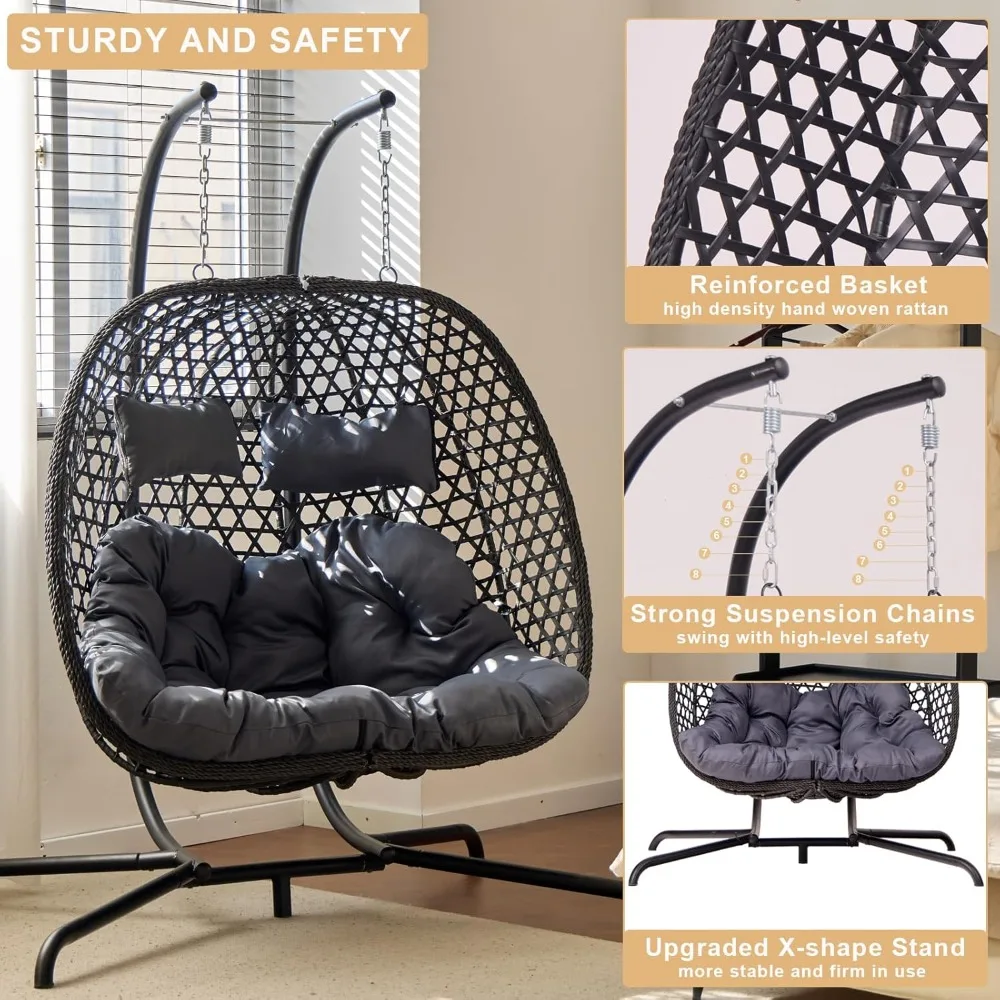 \"Dwuosobowe wiszące krzesło-egzotyczne z sześciokątnym rattanowym wzorem na patio i do ogrodu\"