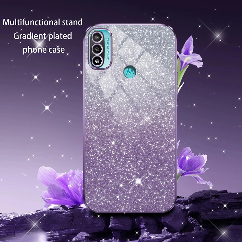 E20 Luxury Gradient Glitter Plating Case For MOTO E20 Motorola E20 Soft Silicone Protect Back Cover MotoE20 E20 20