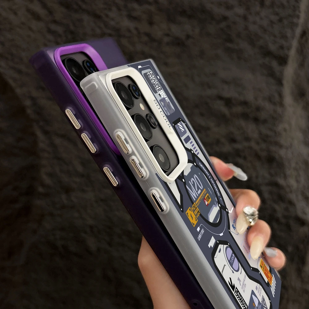 Maquinaria M20 circuito etiqueta chapado caja plateada para Samsung Galaxy S25 S24 S23 Ultra S22 S21 Plus S20 FE cubierta dura de PC a prueba de golpes