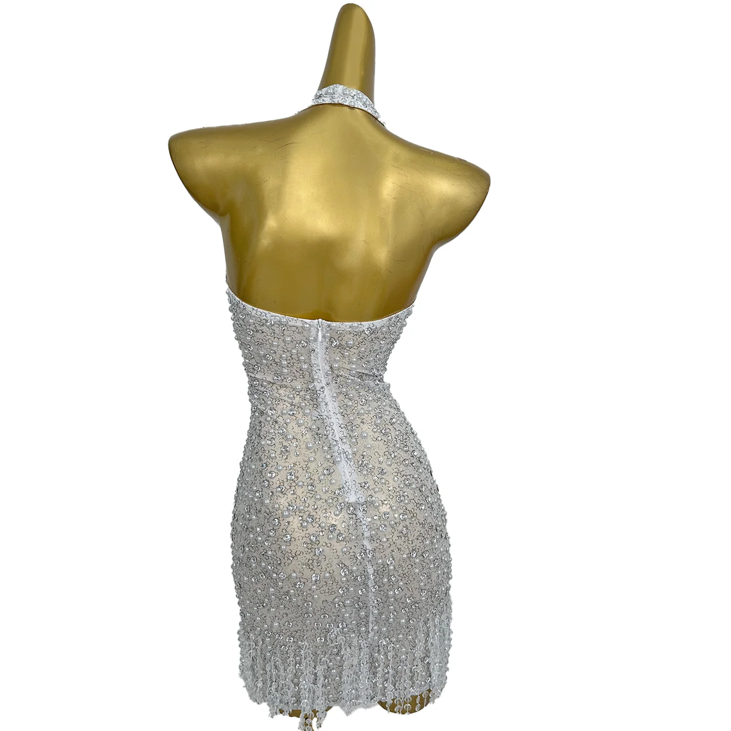 Seksowna Sukienka Mini na Bal Koktajlowy z Głębokim Dekoltem w Serek, Frędzlami z Cyrkonii, Bez Pleców, Idealna na Imprezę do Klubu Nocnego, Wieczorową Kolację, Sukienka Ołówkowa