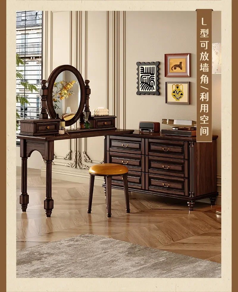 DSA medieval style solid wood dresser chest integrated master bedroom dressing table desk with mirror makeup table