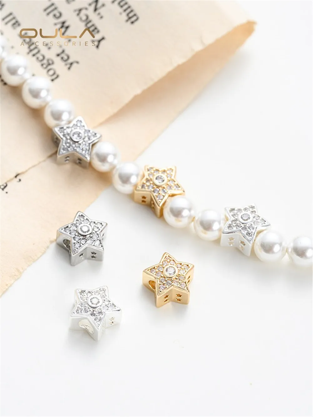 

DIY Handcrafted Beaded Bracelet Necklace Accessories with Thick Silver Plating Gold Plating Five-pointed Stars Interlocking Bead