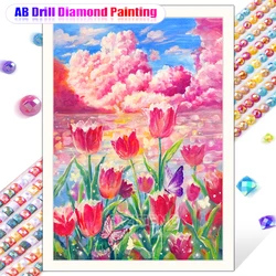 AB Diamond Painting Flower Tulip Diamond Mosaic Embroidery Cross Stitch DIY Beautiful Landscape Home Decoration Gift New Product