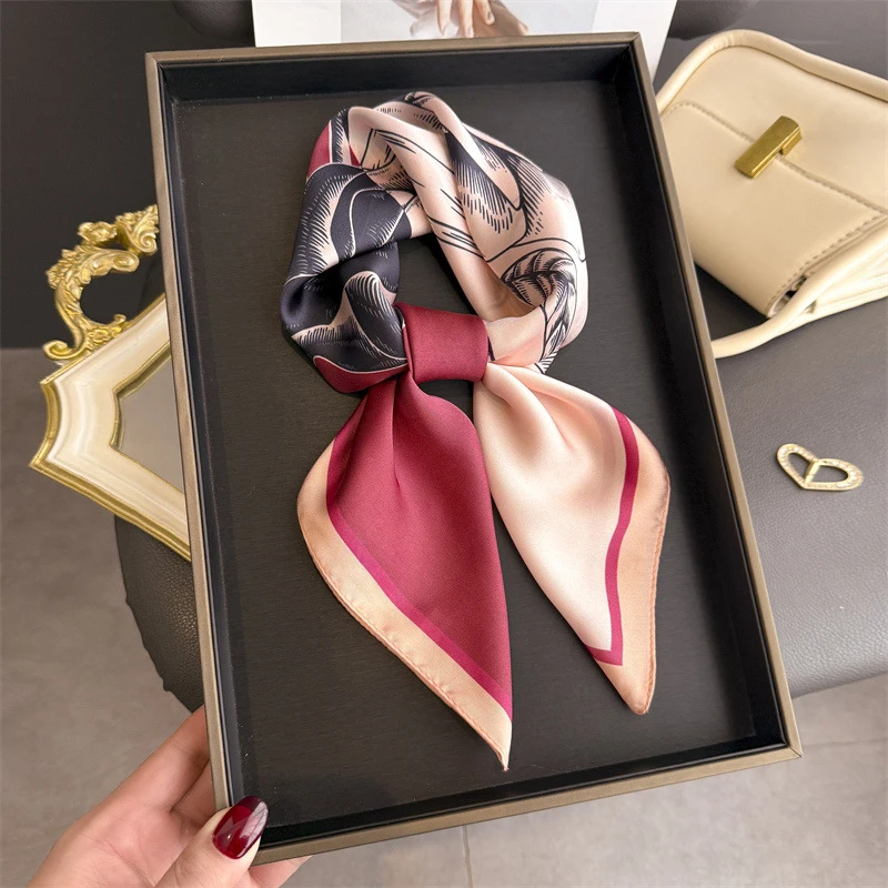 2026 New Fashion 70X70cm Flowers Printed Women's Scarf Silk Scarf Square Shawl Decorative Headband Neck Luxury Design Bandana