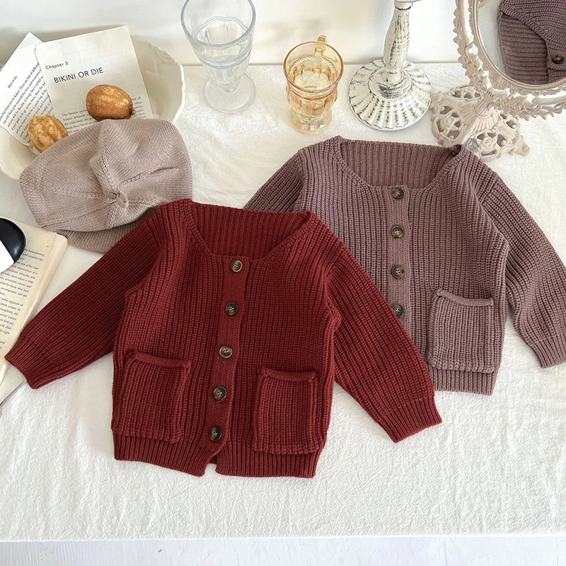 0-3Yrs Newborn Kids Baby Boys Girls Long Sleeve Solid Color Knit Cardigan Coat Infant Girls Boys Children Clothes Sweater Coat