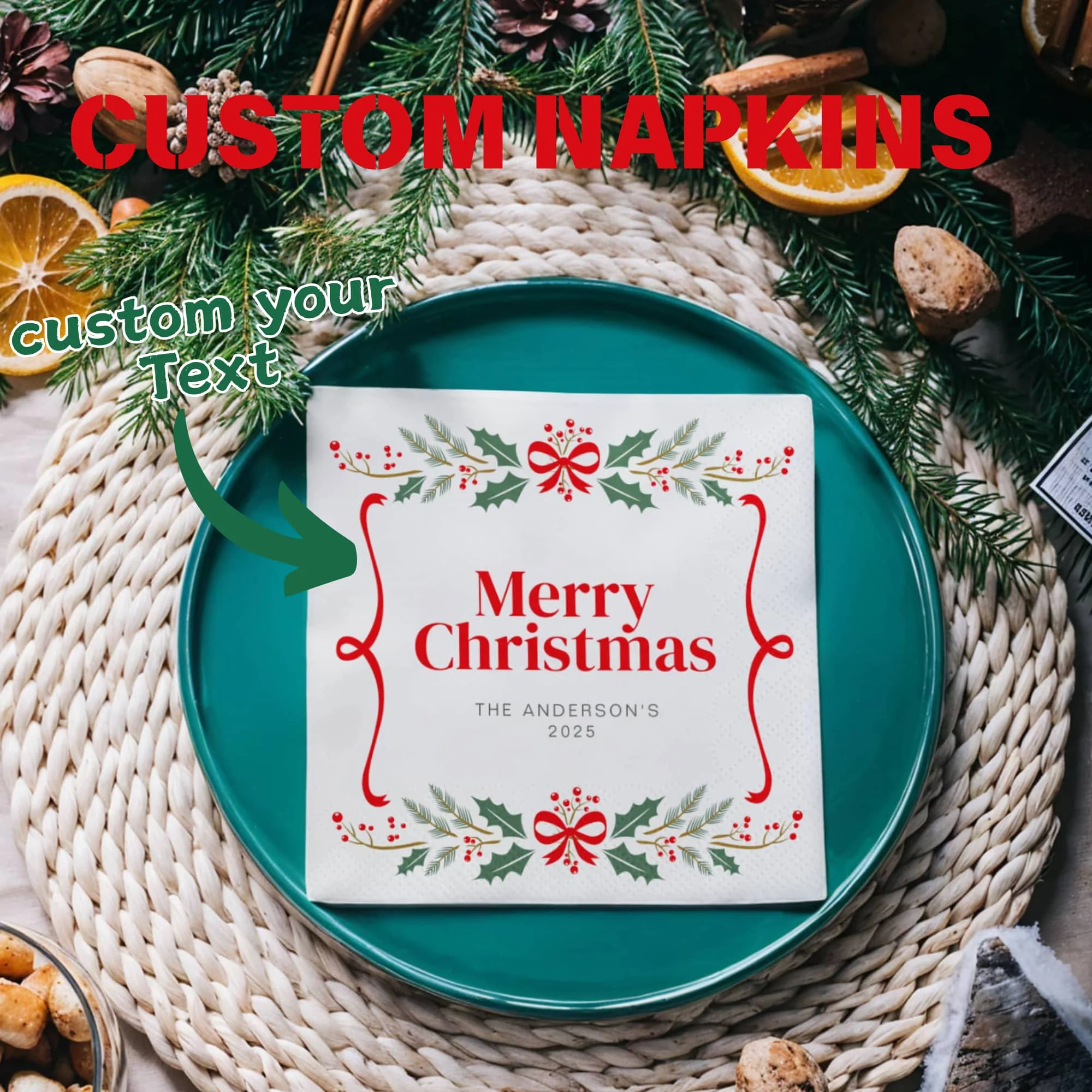 

Personalized Paper Napkins for Christmas Custom Napkins of Text Elegent Disposable Napkins of Photo,for Birthday Hen Party