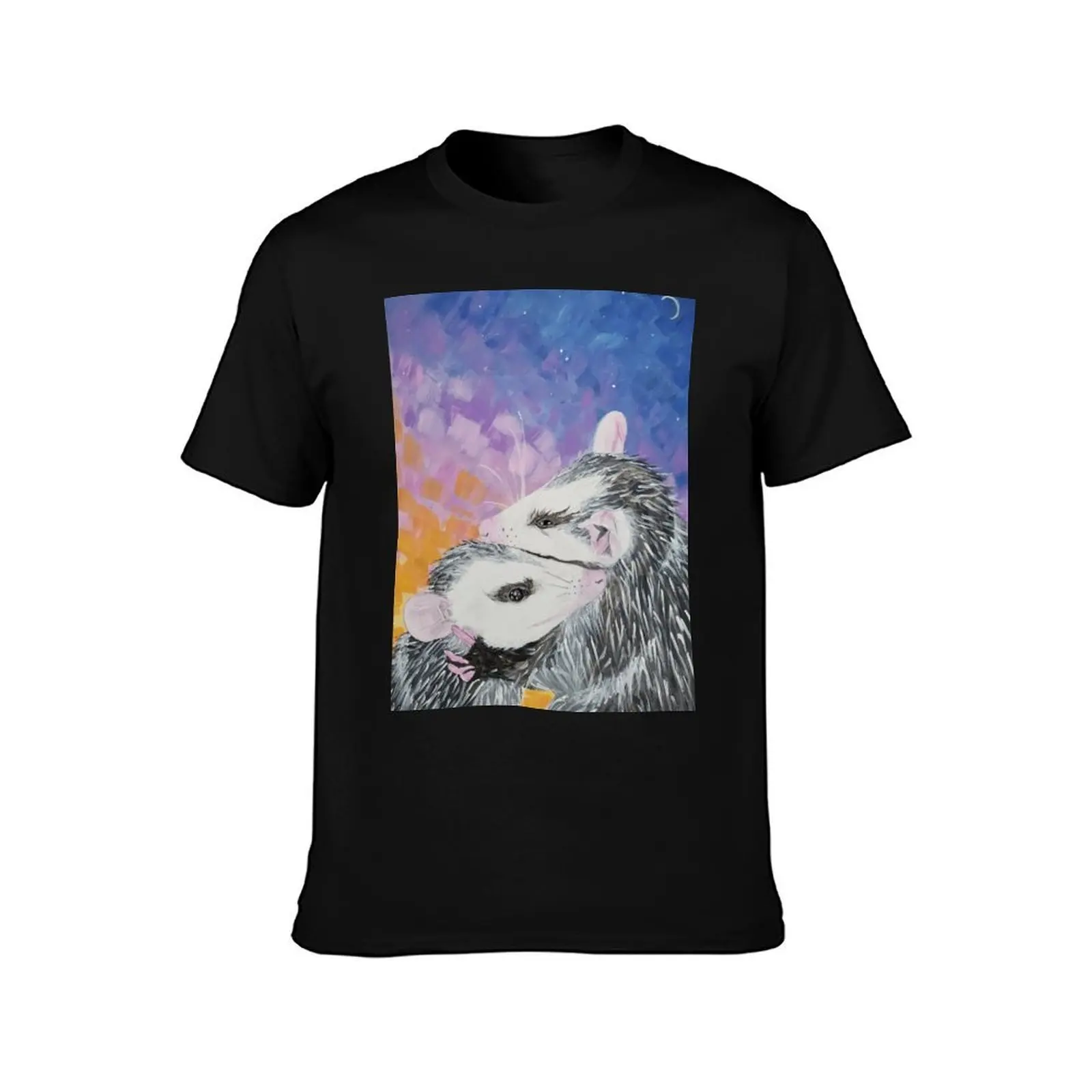 Siblings, Opossum Painting T-Shirt, Summer Casual Cotton Tee, Oversized Streetwear Tops, Vintage Graphic Print, Unisex Men Women