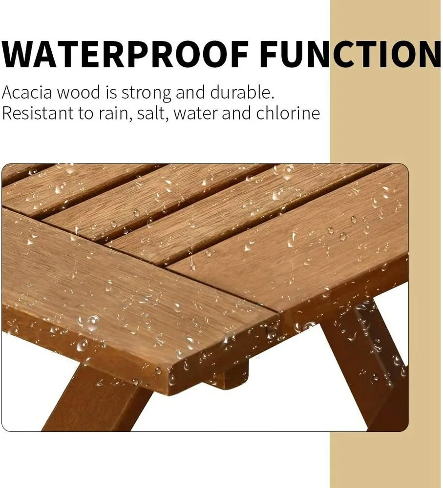 アカシア材折りたたみパティオビストロテーブルと椅子3点セット、ナチュラルオイル仕上げ