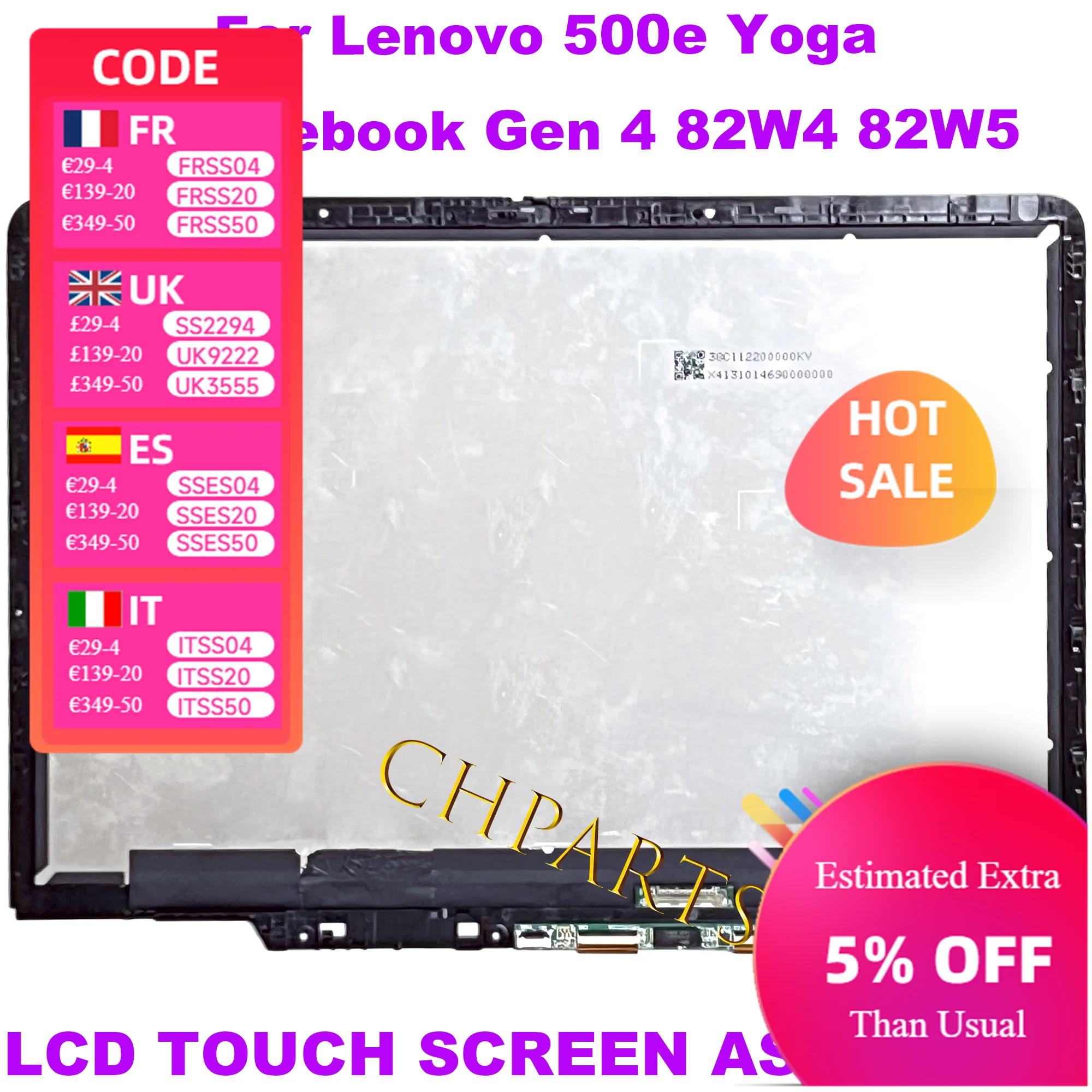 

12.2“ 1920*1200 WUXGA For Lenovo 500e Yoga Chromebook Gen 4 82W4 82W5 LCD Touch Screen Assembly 5D11C95914 IPS 300nit 50%NTSC