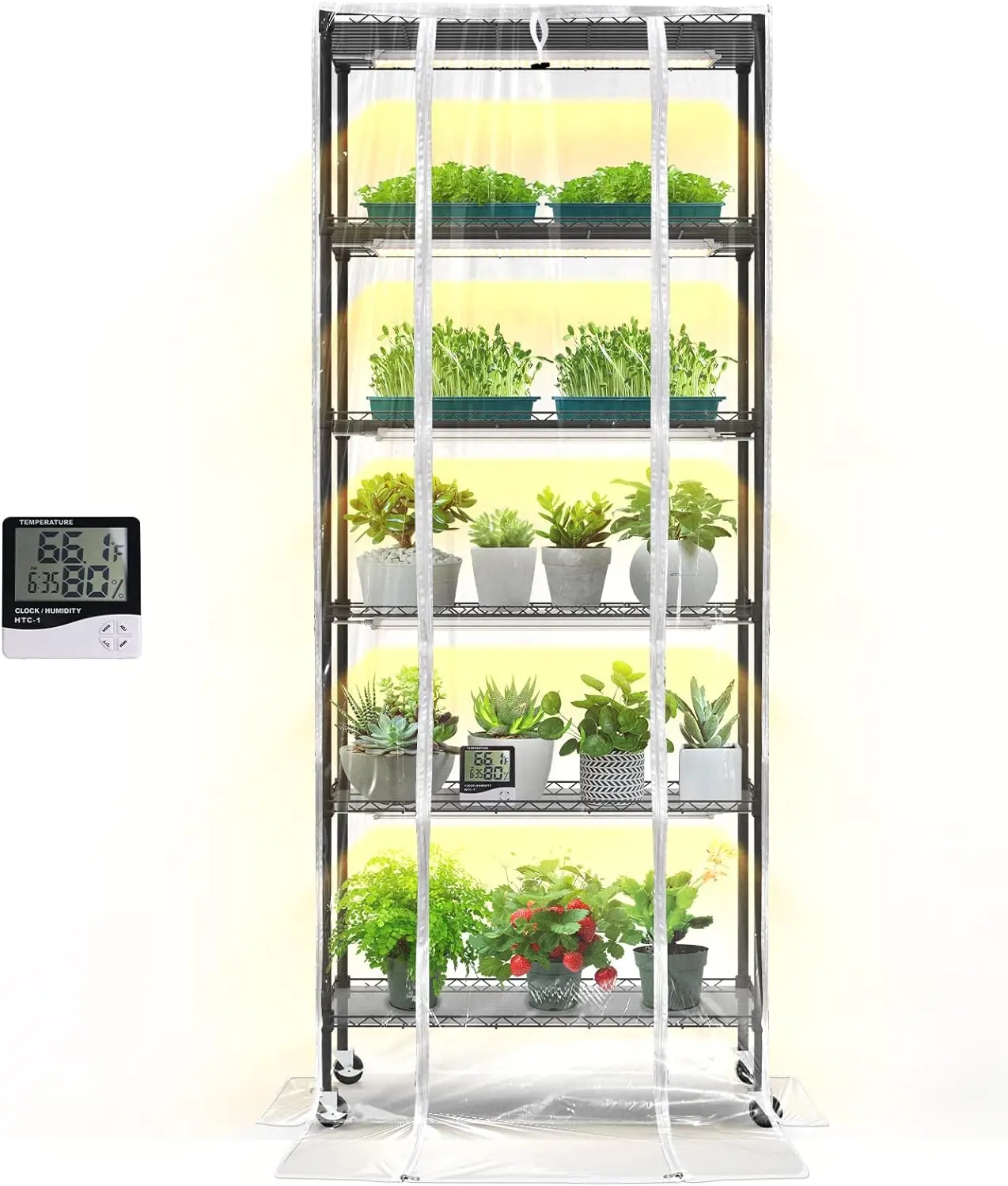 

Plant Grow Light, Thermometer, 6 Tier Plant Stand with Grow Light , Greenhouse with 150W Led Grow Light For Seed Starting