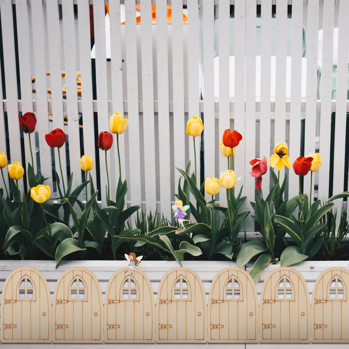 

20Pcs Wooden Elf Doors with Detailed Engraving Unpainted Creative Fairy Door Garden Decoration Miniature Adornment