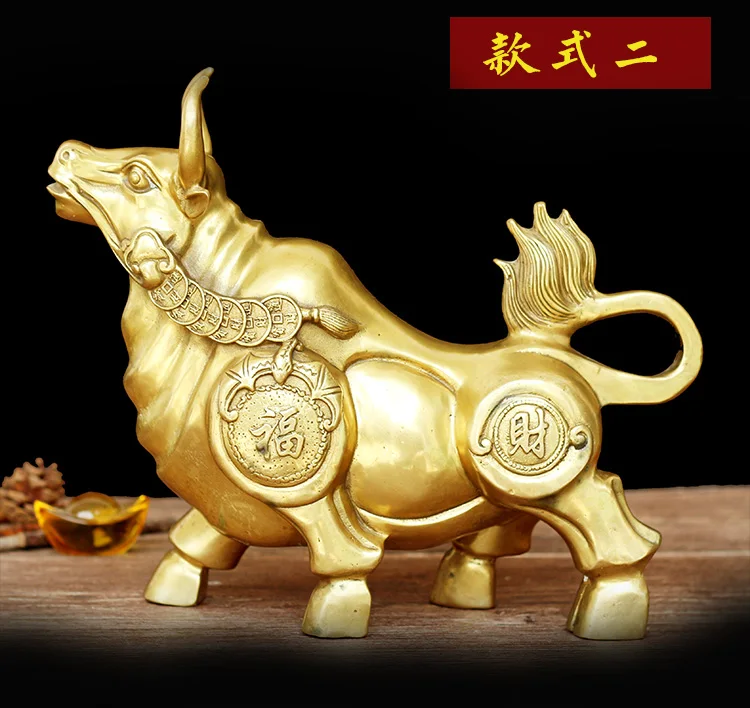 BEST Business gift - Home office efficacious Talisman Success FU Money cattle gold bull FENG SHUI BRASS statue