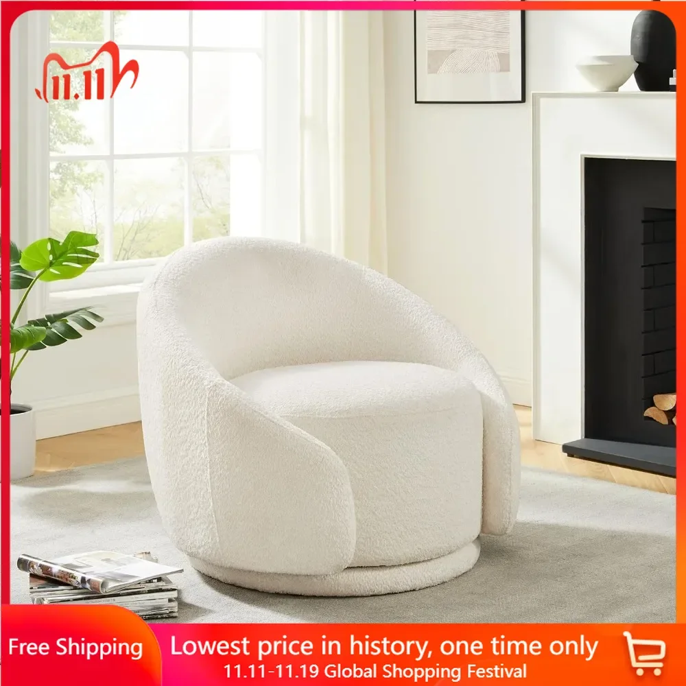 Living Room Chair, Upholstered Modern Round Accent Arm Chairs, 360° Swivel Single Sofa Armchair, Swivel Barrel Chair