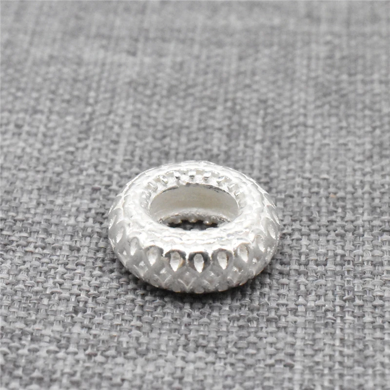 2 Sterling Silver Infinity Tire Beads 925 Silver Textured Wheel Spacers for Bracelet Necklace Findings