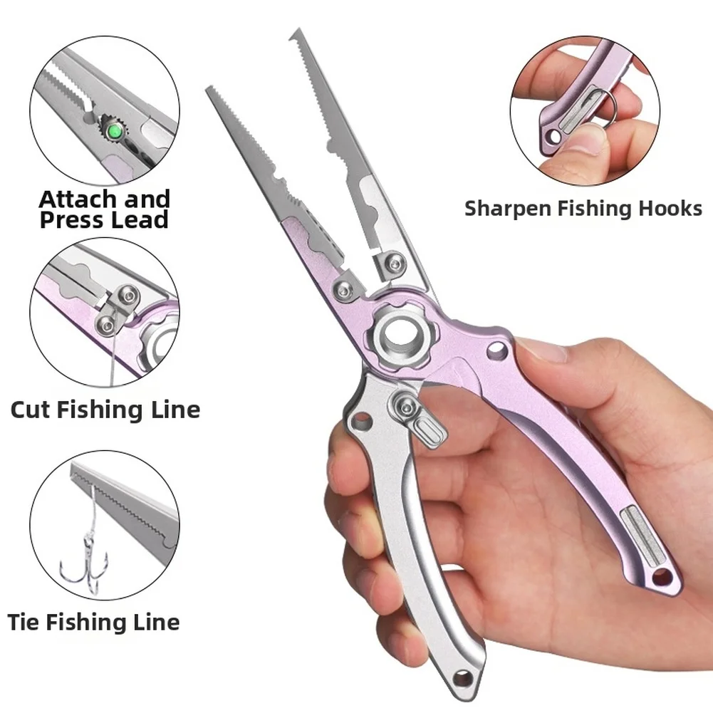 19.8*7.7cm Fishing Pliers Aluminum Fishing Pliers Boat Built-in Scale Comfortable Grip Diamond Hook Sharpener For Fishing