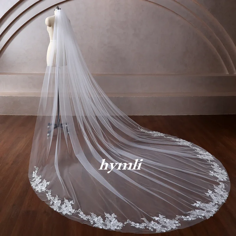 1 Layer Lace Applique Wedding Veil Tulle Bridal Veil with Metal Comb