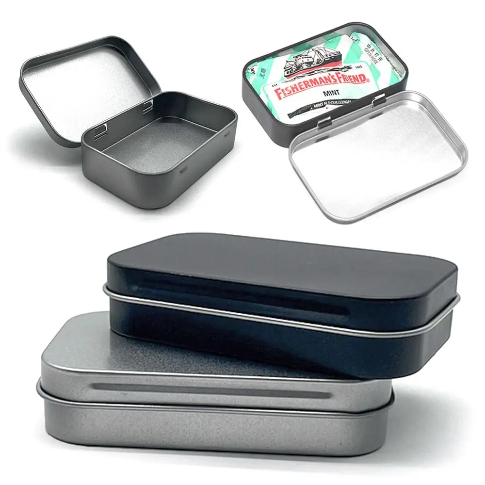 Small Frosted Iron Box Metal Flip Lid Storage Box Hinged Empty Pill Candy Container Beauty Tools