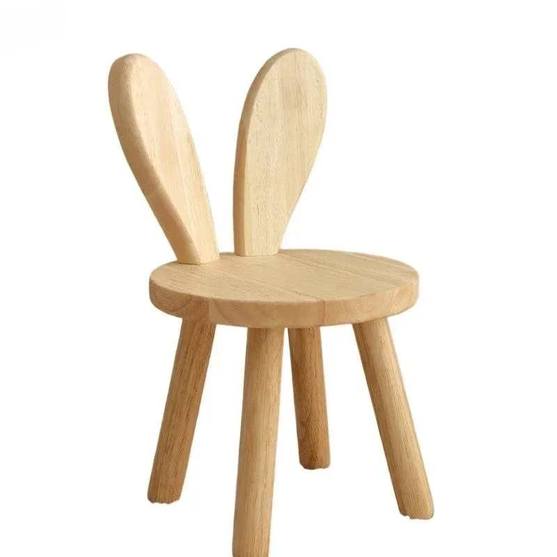 

Children's Backrest Chair Solid Wood Stool Household Shoe Change Wooden Bench Rabbit Ears Small Stool
