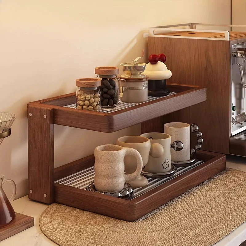 

Solid wood cup storage rack water cup coffee light luxury premium retro dining table countertop storage cup rack