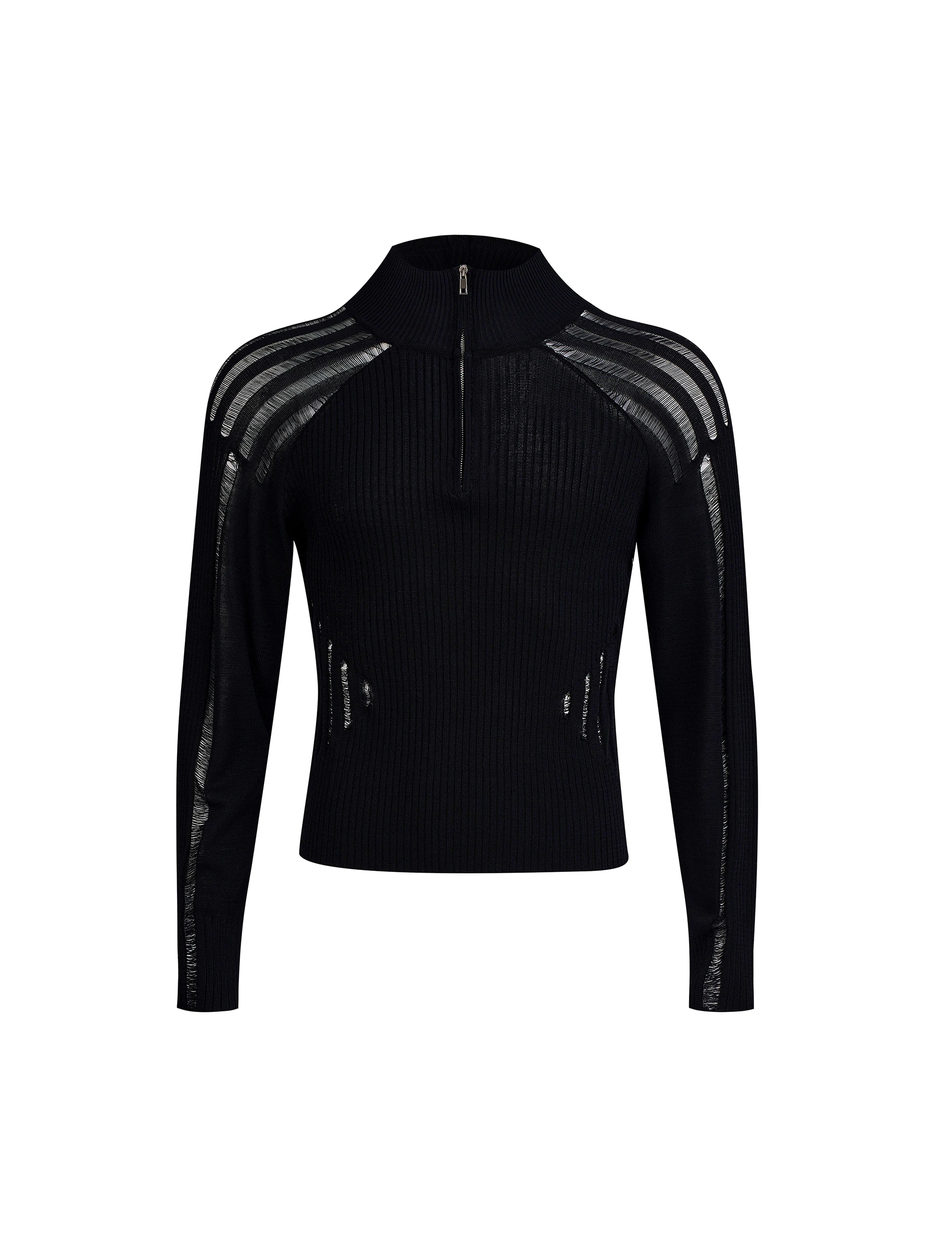 Black Thin Long Sleeved Sweater Cardigan Men in Early Autumn Hollowed Out Stand Up Collar Slim Fit Knit Sweater Jackets