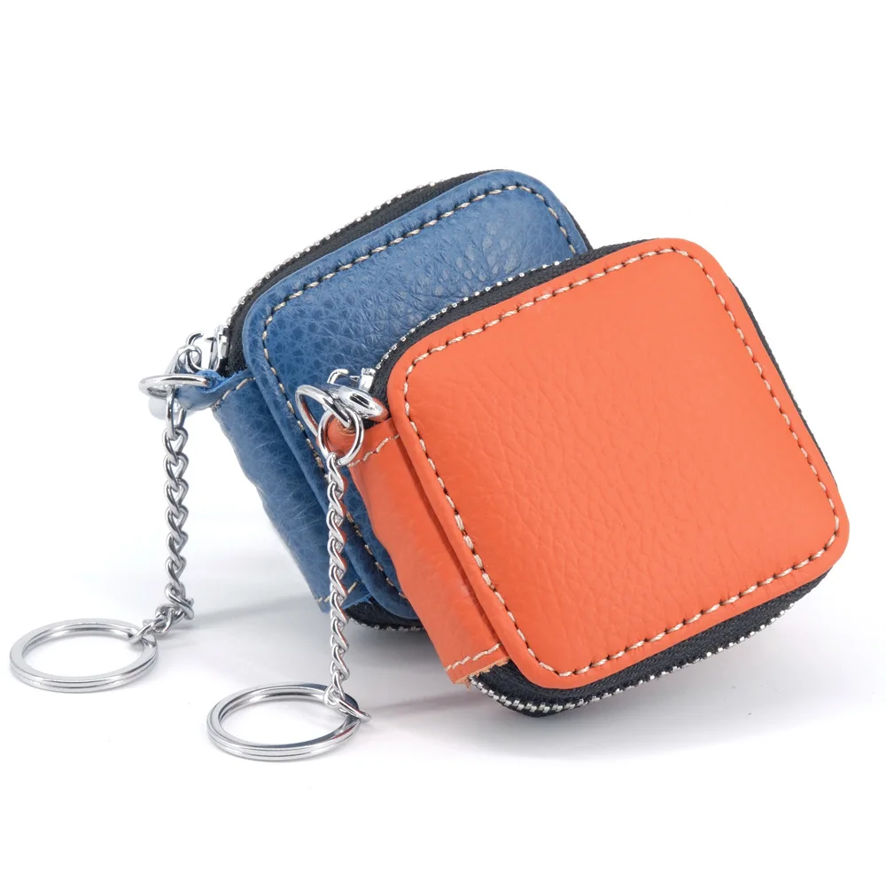 Mini bolsas de cuero genuino con cremallera para guardar monedas, Retro, Original, japonés, juvenil, auriculares, Bluetooth, llaves, bolsas pequeñas de almacenamiento