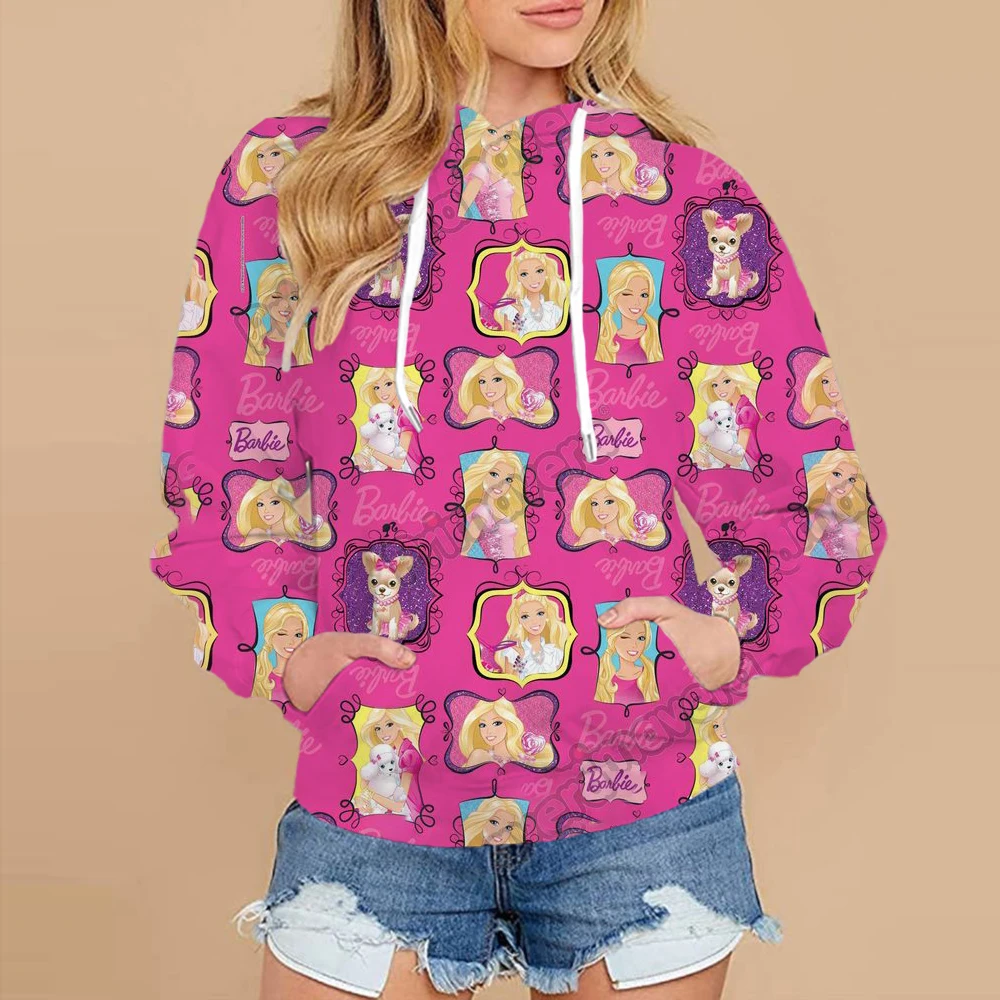 Dames Barbie Prinses Print Sport Hoodie Ronde Hals Modieuze Street Vrijetijdsjogging Dames Top Kleding S-3XL