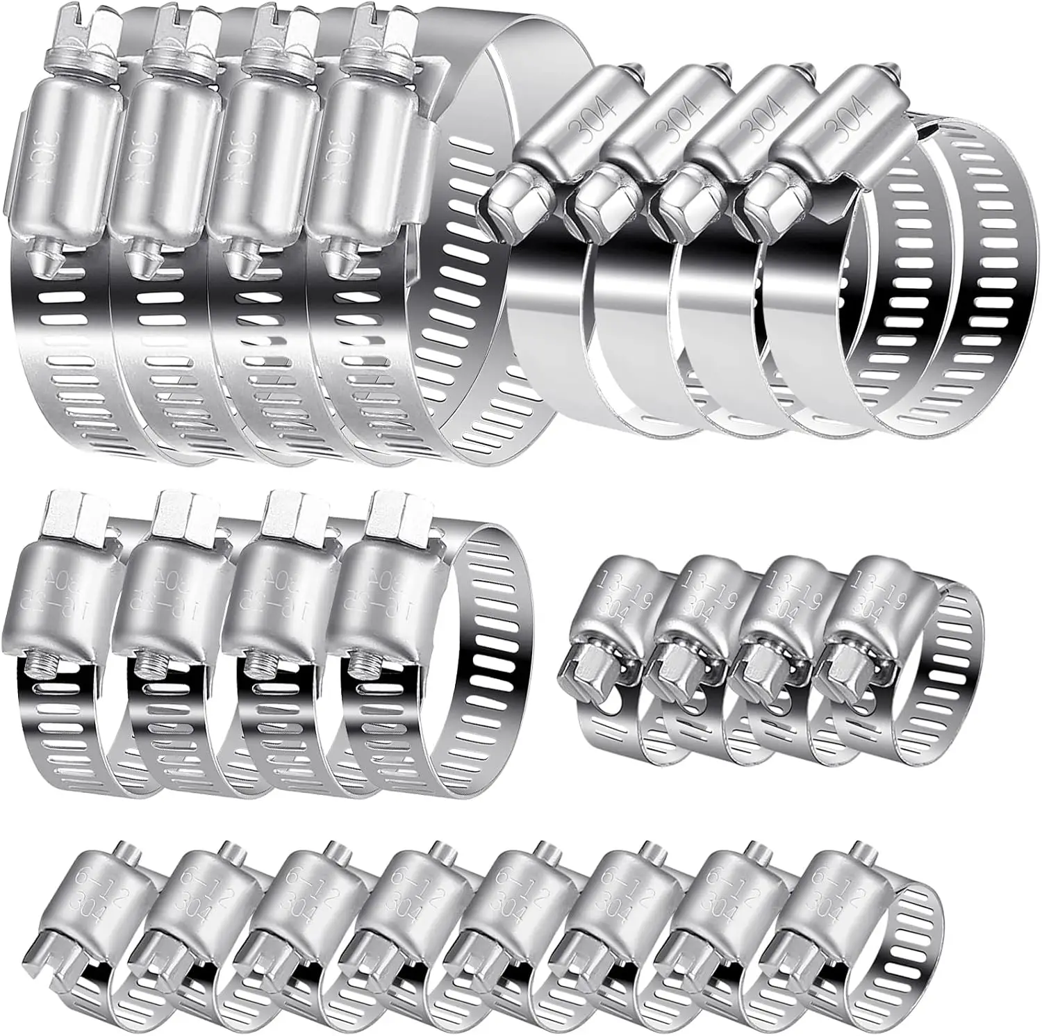 Juego de abrazaderas de manguera de 20 piezas, abrazaderas de tubo ajustables de 6-51 mm, bridas de manguera de acero inoxidable 304, abrazaderas de tornillo para tubería doméstica y piscina