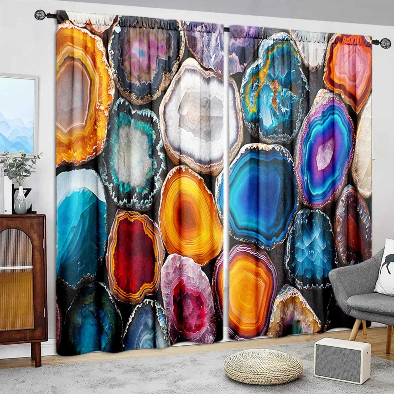 

Красивая цветная занавеска с агатом и принтом для домашнего декора - карман стержневым карманом для обработки окон для спальни, офиса, кухни