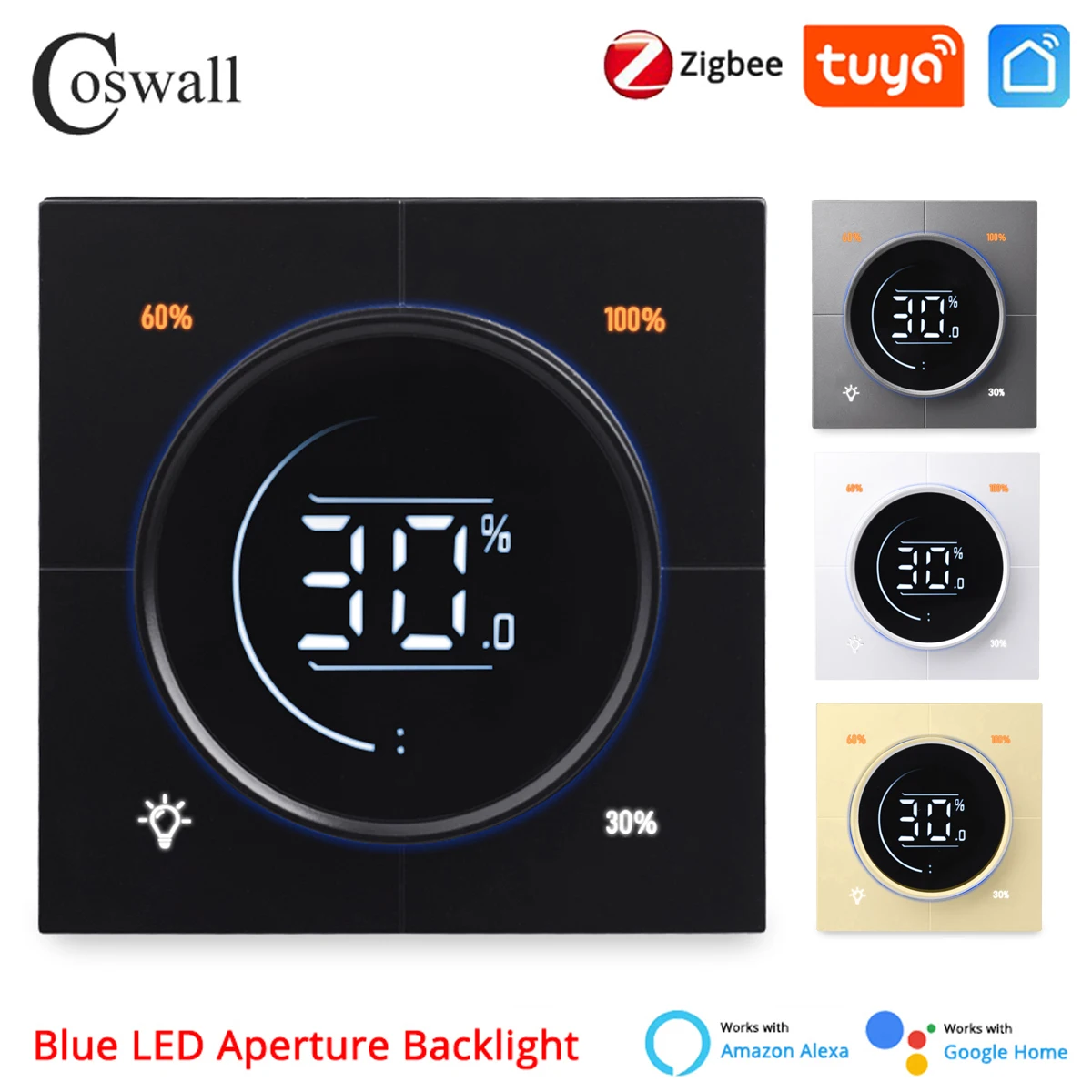 COSWALL Infinite Knob MOSFET Dimmer Regulator Zigbee 3.0 PC Panel Wall Light Switch AC100-250V Digital LCD Trailing Edge Dimming