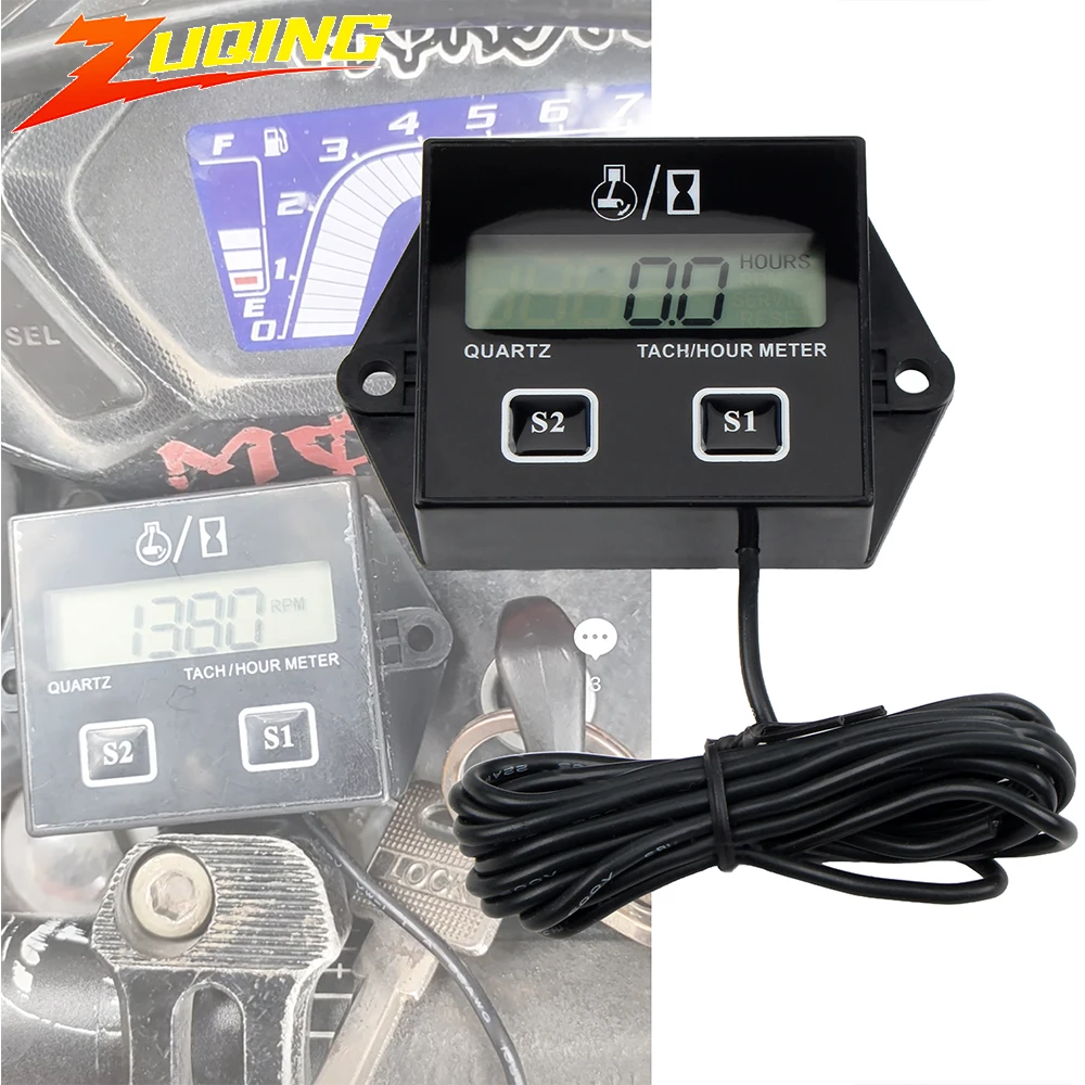 Motorcycle Digital Engine Tach Hour Meter 0-9999 LCD Display Waterproof for Moto Marine Pit Bike Boat Motocross Accessories