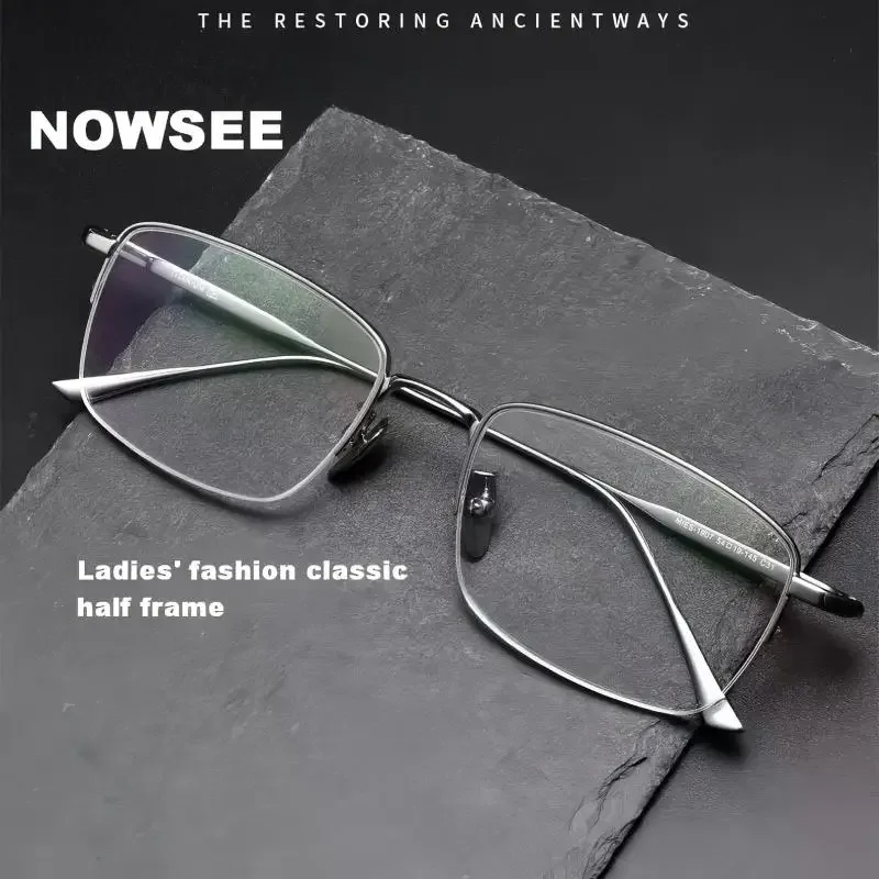 

Ultra Light Titanium Half Frame Eyewear Exquisite Craftsmanship Fashion Retro Rectangle Eyeglasses Myopia Optical Prescription
