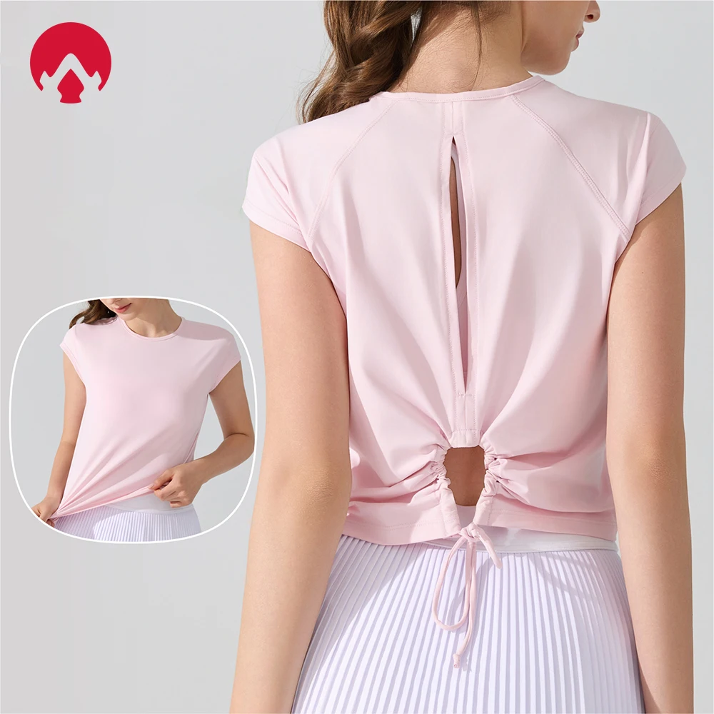 Women's Sports Top Beautiful Back Short-Sleeve T-Shirt, Breathable Hollow UPF50 Sun Protection, Running Fitness Yoga Activewear