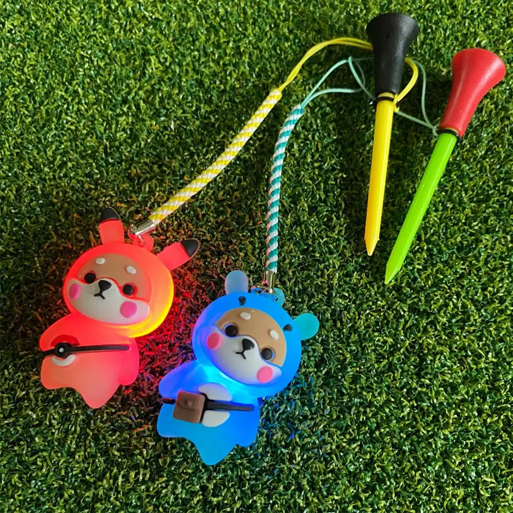 1Pcs Golf Rubber Tees With Flashing Light Cartoon Cute Prevent Loss Golf Ball Holder With Braided Rope Outdoor Golf Accessory